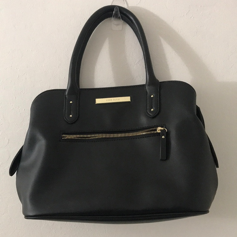 Black Leather Satchel with Gold Hardware